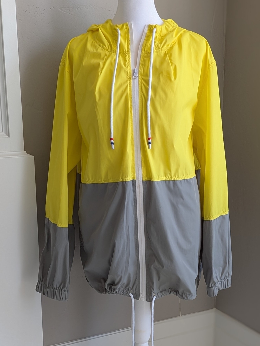 Yellow & Gray Colorblock Windbreaker Jacket with Hood-XXL